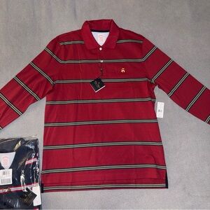 Brooks Brothers 2 shirt bundle- maroon Polo with Green/Navy Stripes & Navy polo